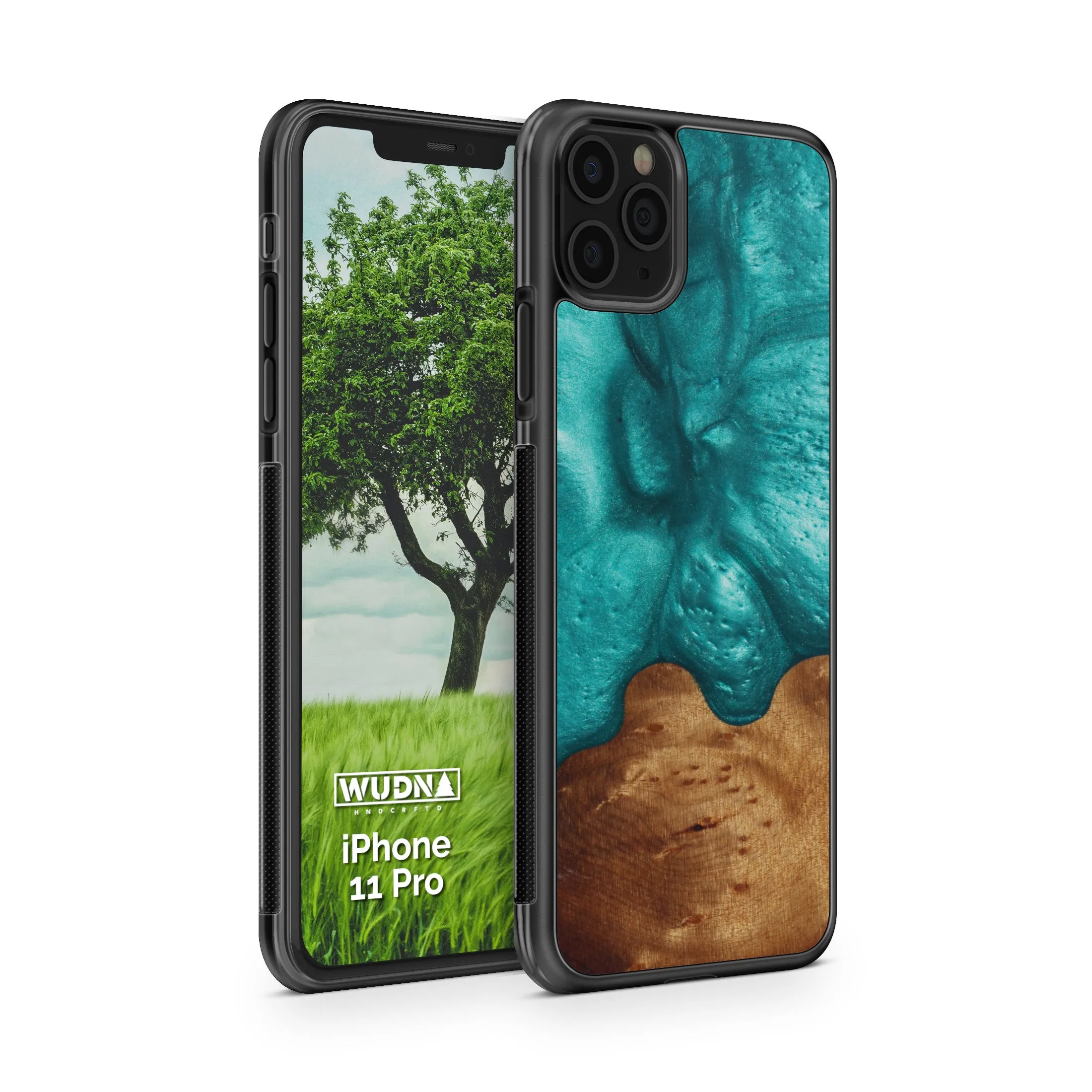 Slim Resin & Wood iPhone Case (Coastline Collection - Deep Sea Green)