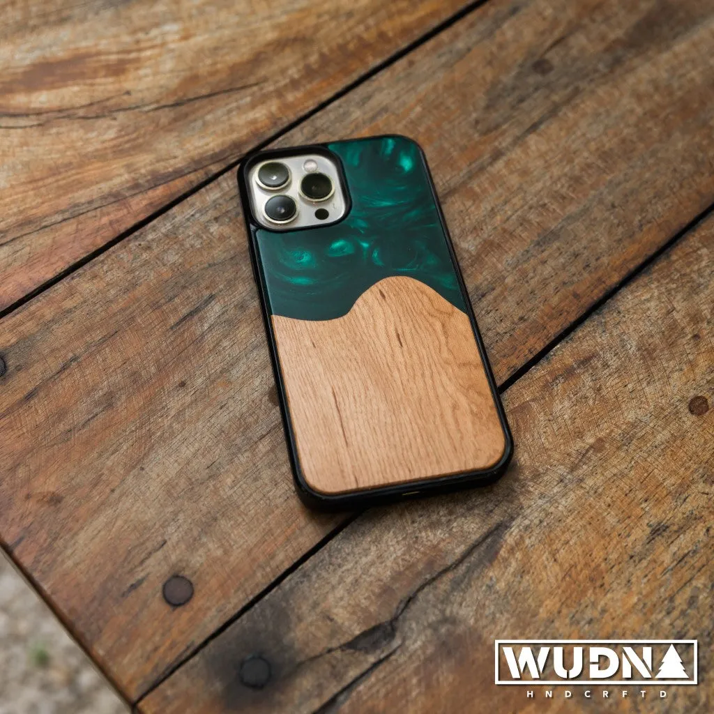 Slim Resin & Wood iPhone Case (Coastline Collection - Deep Sea Green)