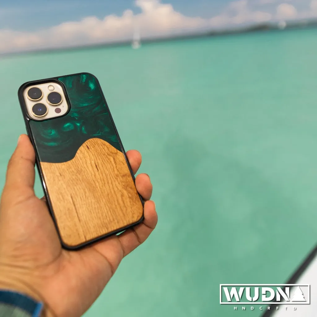 Slim Resin & Wood iPhone Case (Coastline Collection - Deep Sea Green)