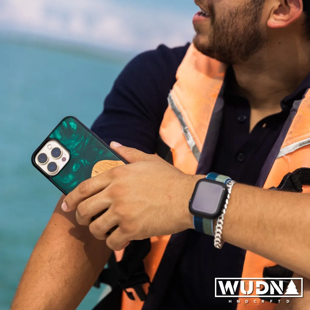 Slim Resin & Wood iPhone Case (Coastline Collection - Deep Sea Green)