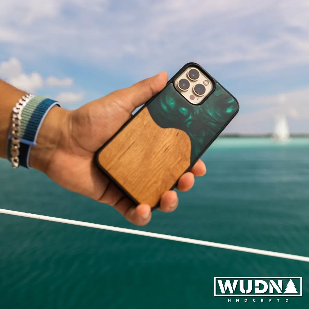 Slim Resin & Wood iPhone Case (Coastline Collection - Deep Sea Green)