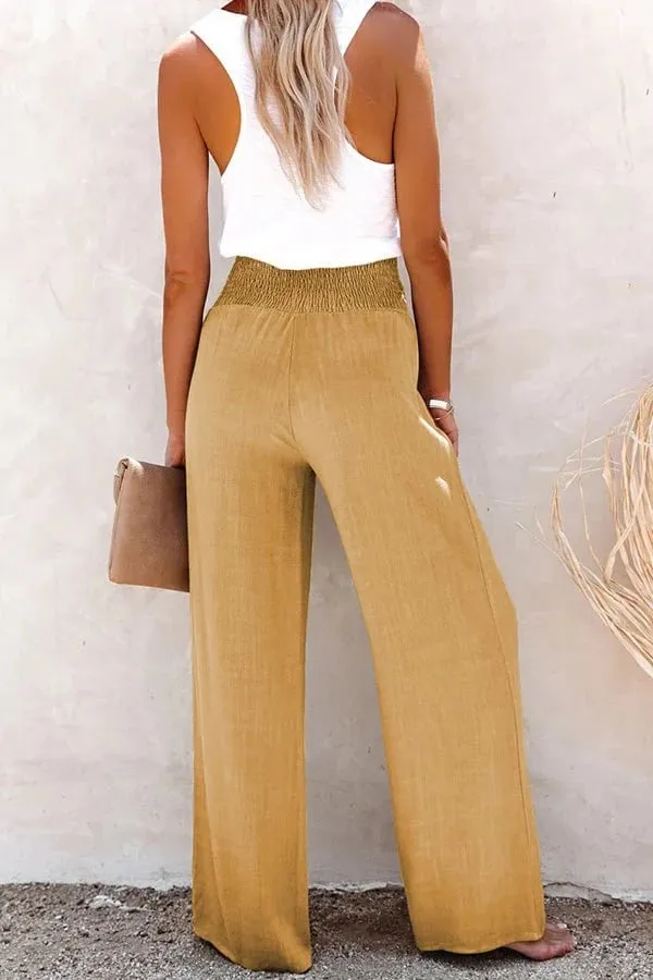 Smocked High-Waisted Wide-Leg Pants | Lightweight and Stylish | Comfortable Fit