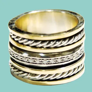Spinner ring , Sterling Silver 9K gold ring,  rings for woman