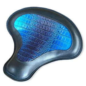 Spring Seat Harley Softail Indian Scout Bobber 15x14" Blue Alligator Blk Window