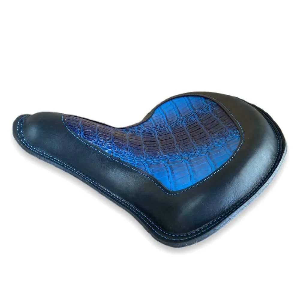 Spring Seat Harley Softail Indian Scout Bobber 15x14" Blue Alligator Blk Window
