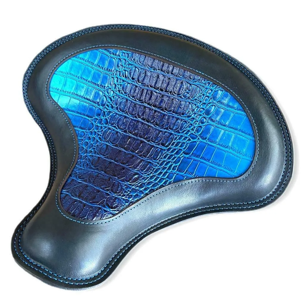 Spring Seat Harley Softail Indian Scout Bobber 15x14" Blue Alligator Blk Window