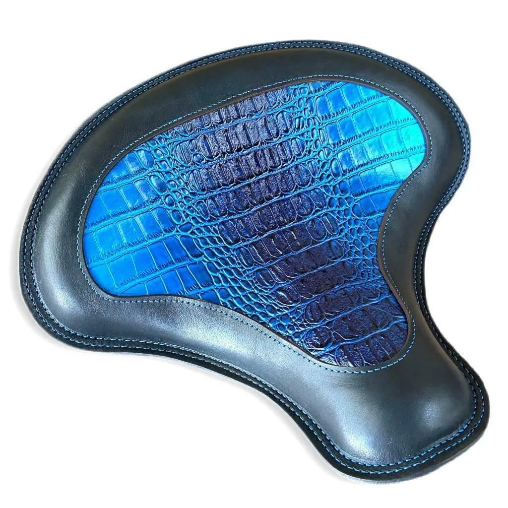 Spring Seat Harley Softail Indian Scout Bobber 15x14" Blue Alligator Blk Window