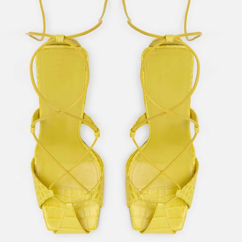 Square Toe Cross Lace-up Cutout Sandals