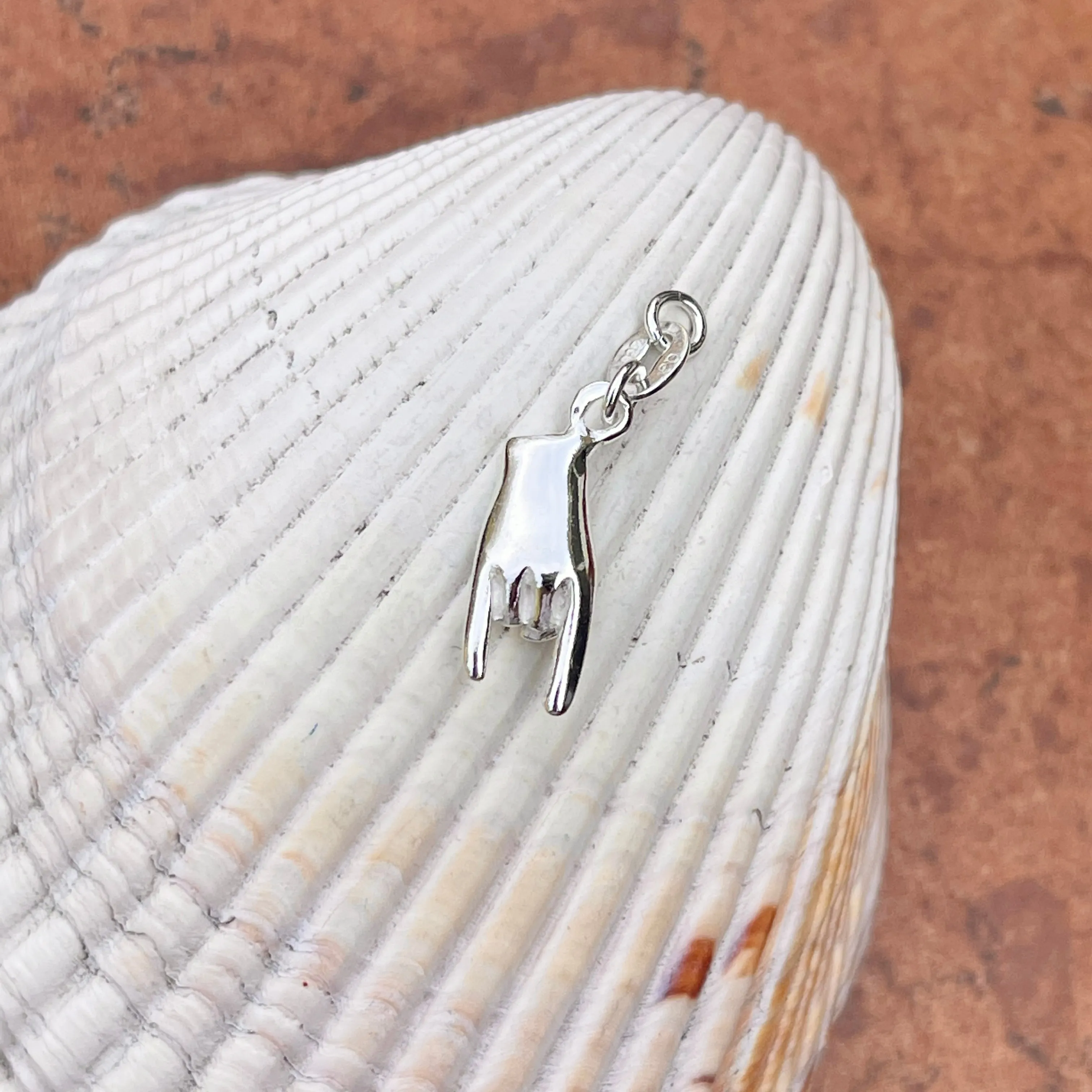 Sterling Silver 3D Italian Mano Cornuto Pendant Charm