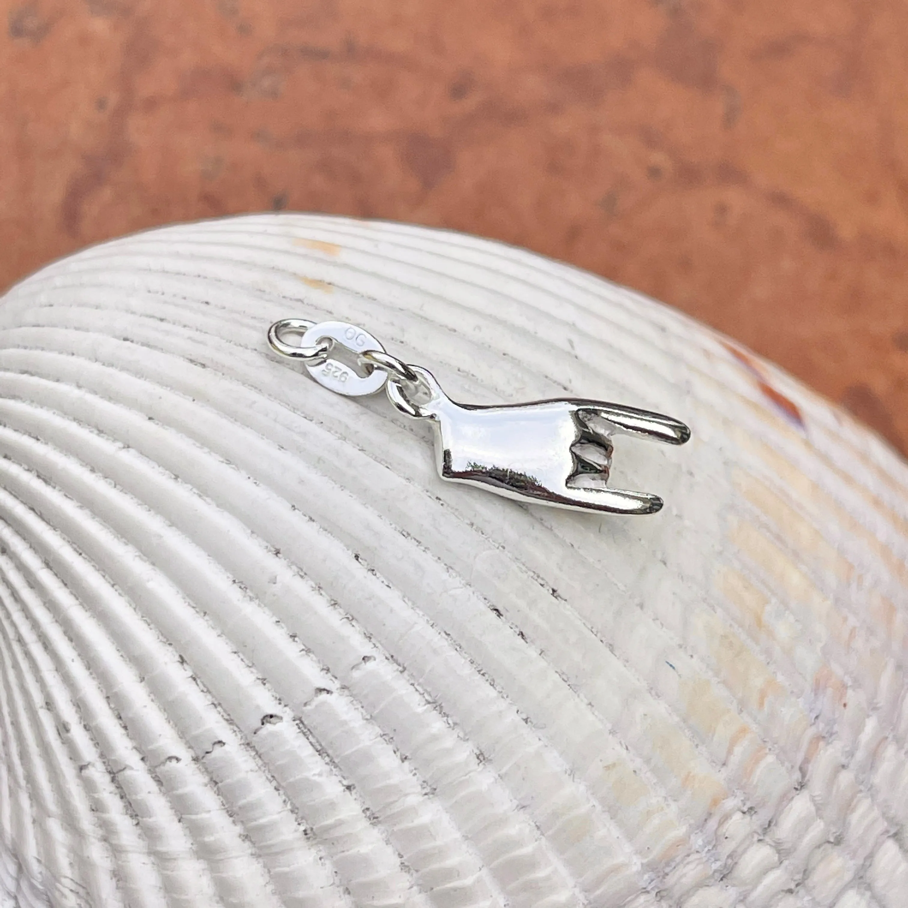 Sterling Silver 3D Italian Mano Cornuto Pendant Charm