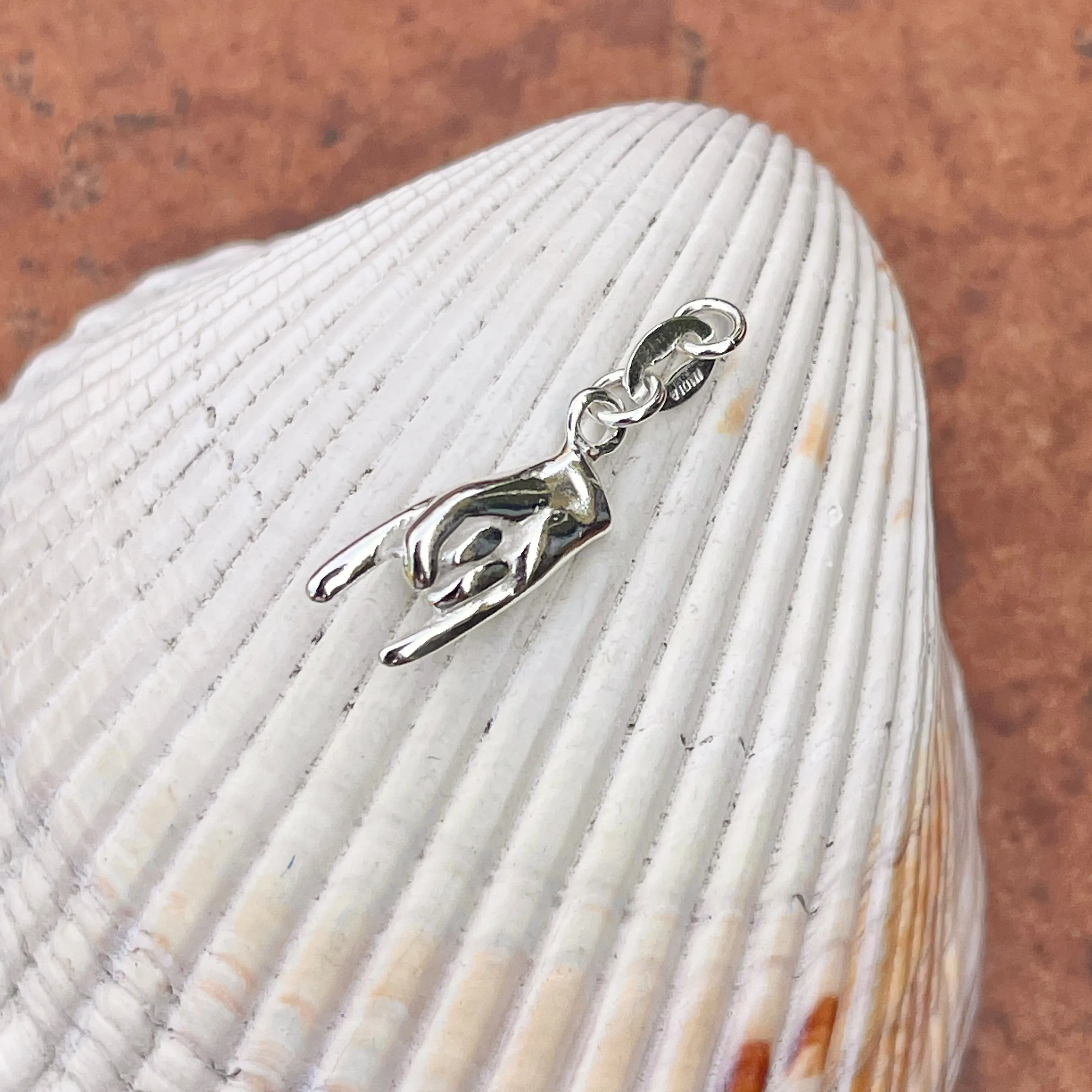 Sterling Silver 3D Italian Mano Cornuto Pendant Charm