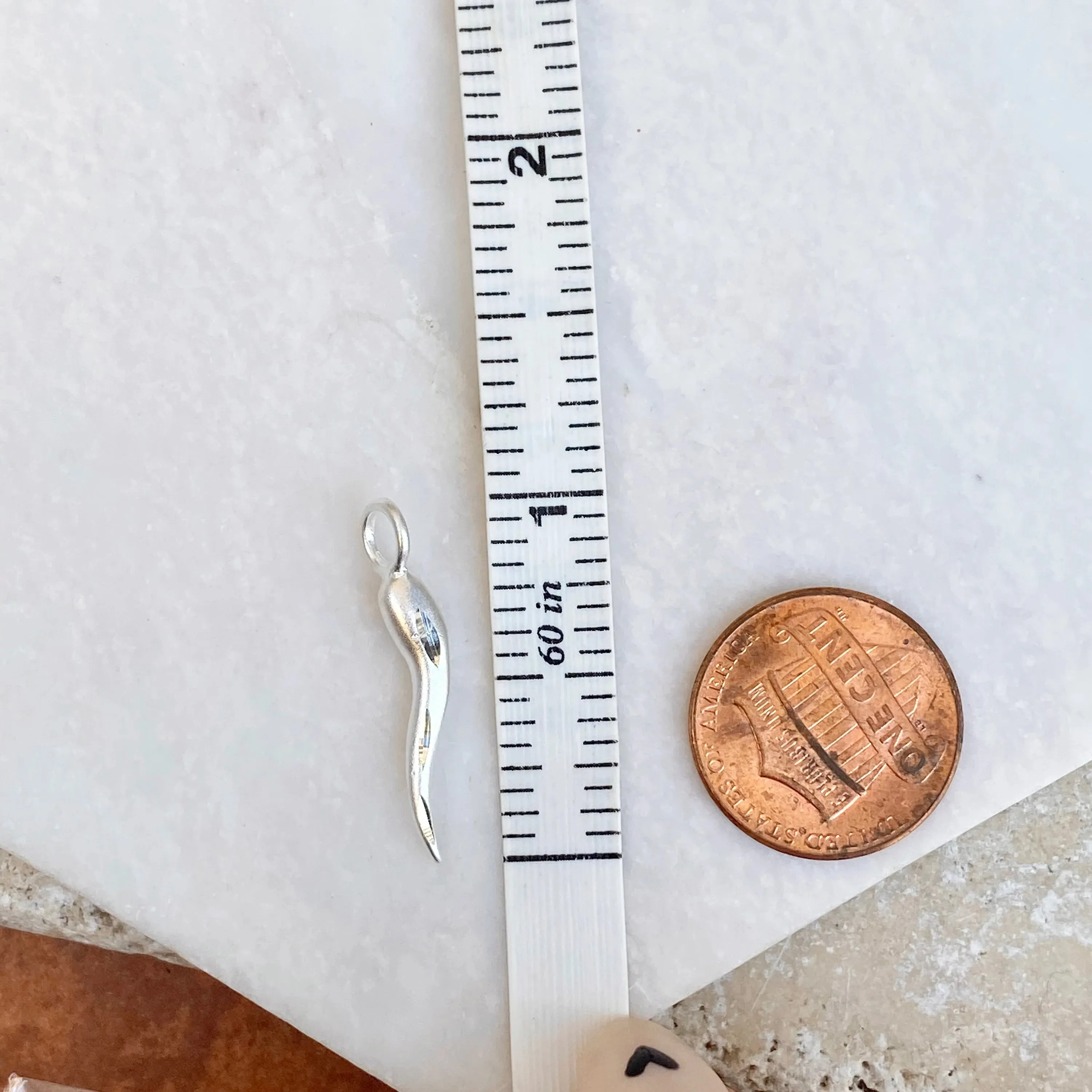 Sterling Silver Diamond-Cut Italian Horn Pendant Charm 26mm