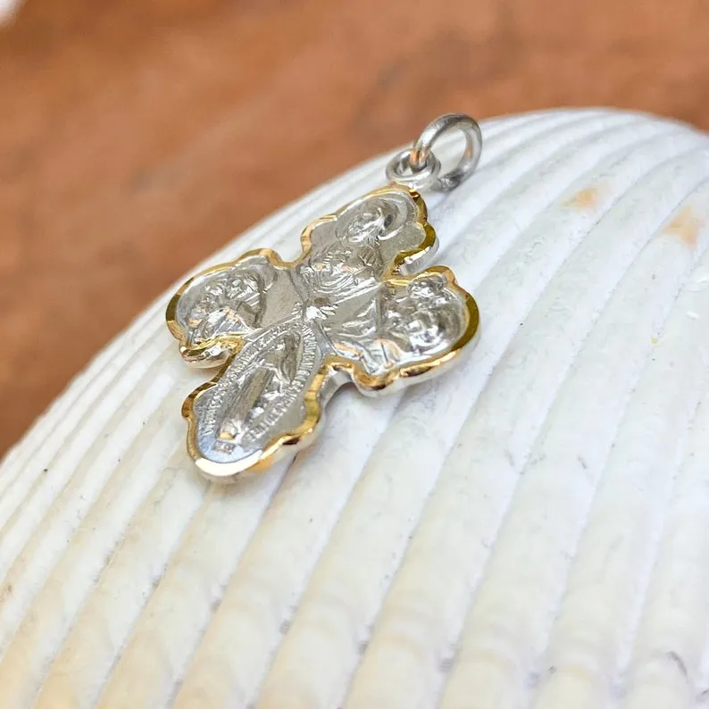 Sterling Silver   Gold Plated Vermeil Four Way Cross Pendant 25mm