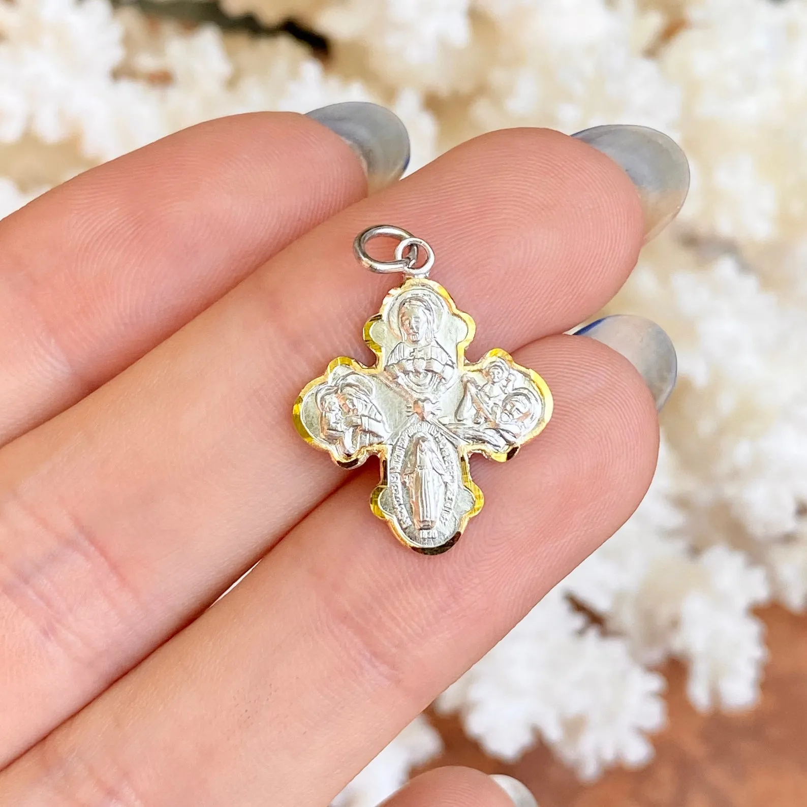 Sterling Silver   Gold Plated Vermeil Four Way Cross Pendant 25mm