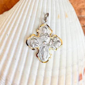 Sterling Silver   Gold Plated Vermeil Four Way Cross Pendant 25mm