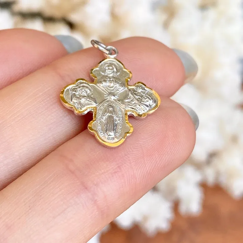 Sterling Silver   Gold Plated Vermeil Four Way Cross Pendant 25mm