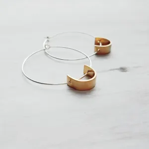 Sterling Silver Hoop Earrings, silver circle earring, semicircle, gold half circle, mixed metal earring, thin silver hoop, modern hoop