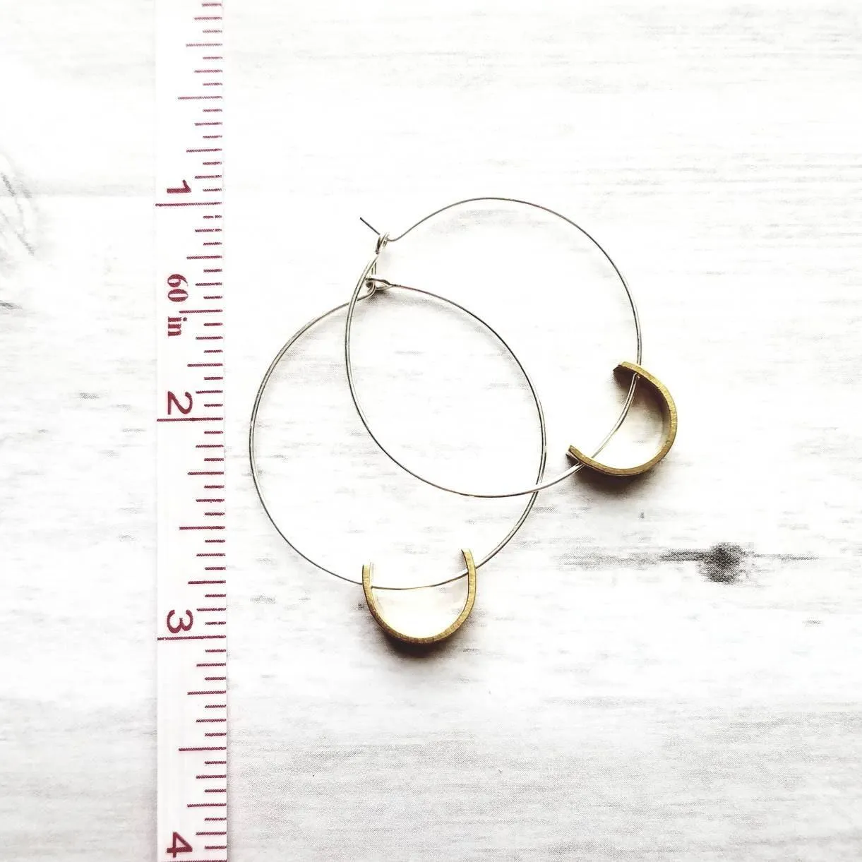 Sterling Silver Hoop Earrings, silver circle earring, semicircle, gold half circle, mixed metal earring, thin silver hoop, modern hoop
