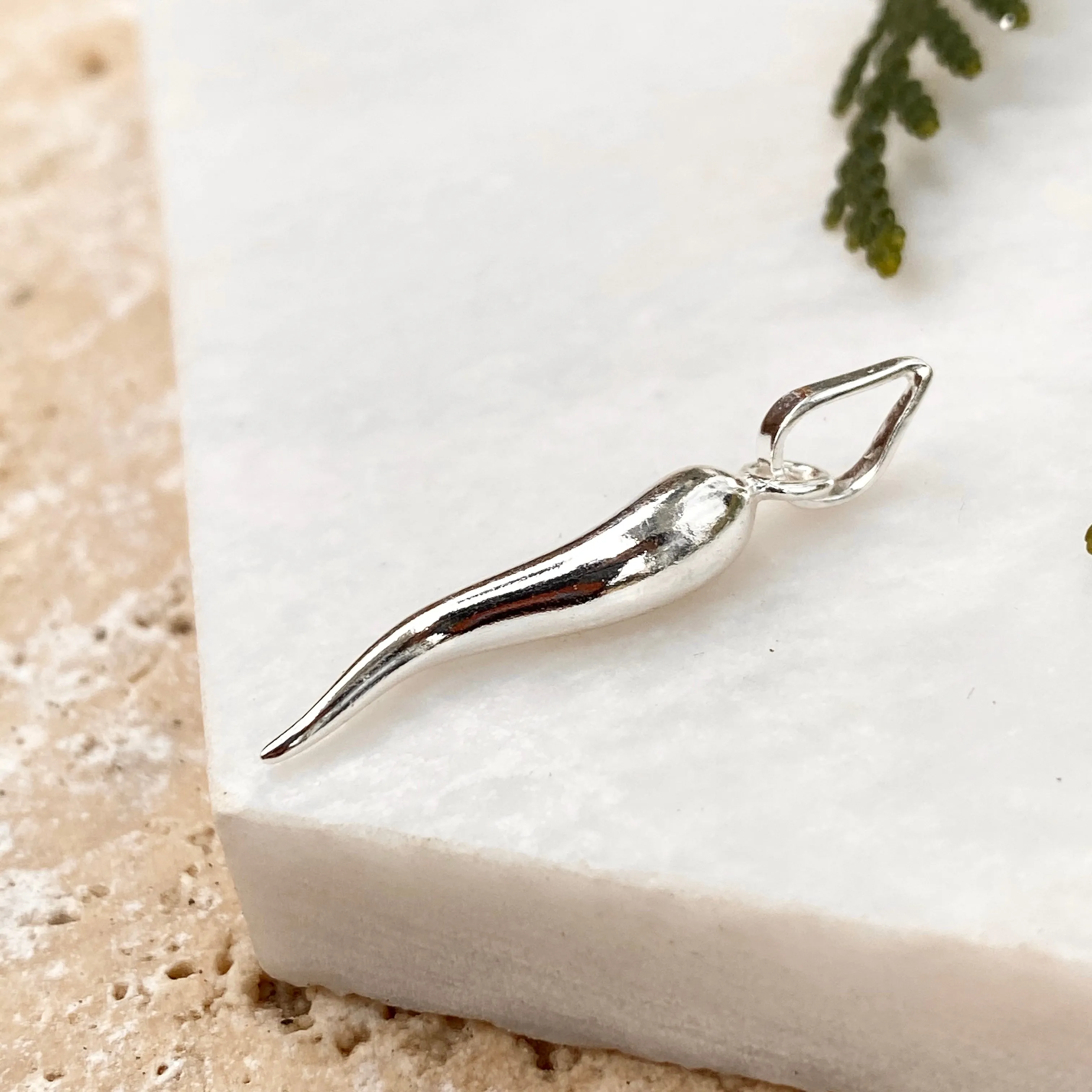 Sterling Silver Medium "Cornicello" Italian Horn Pendant 27mm