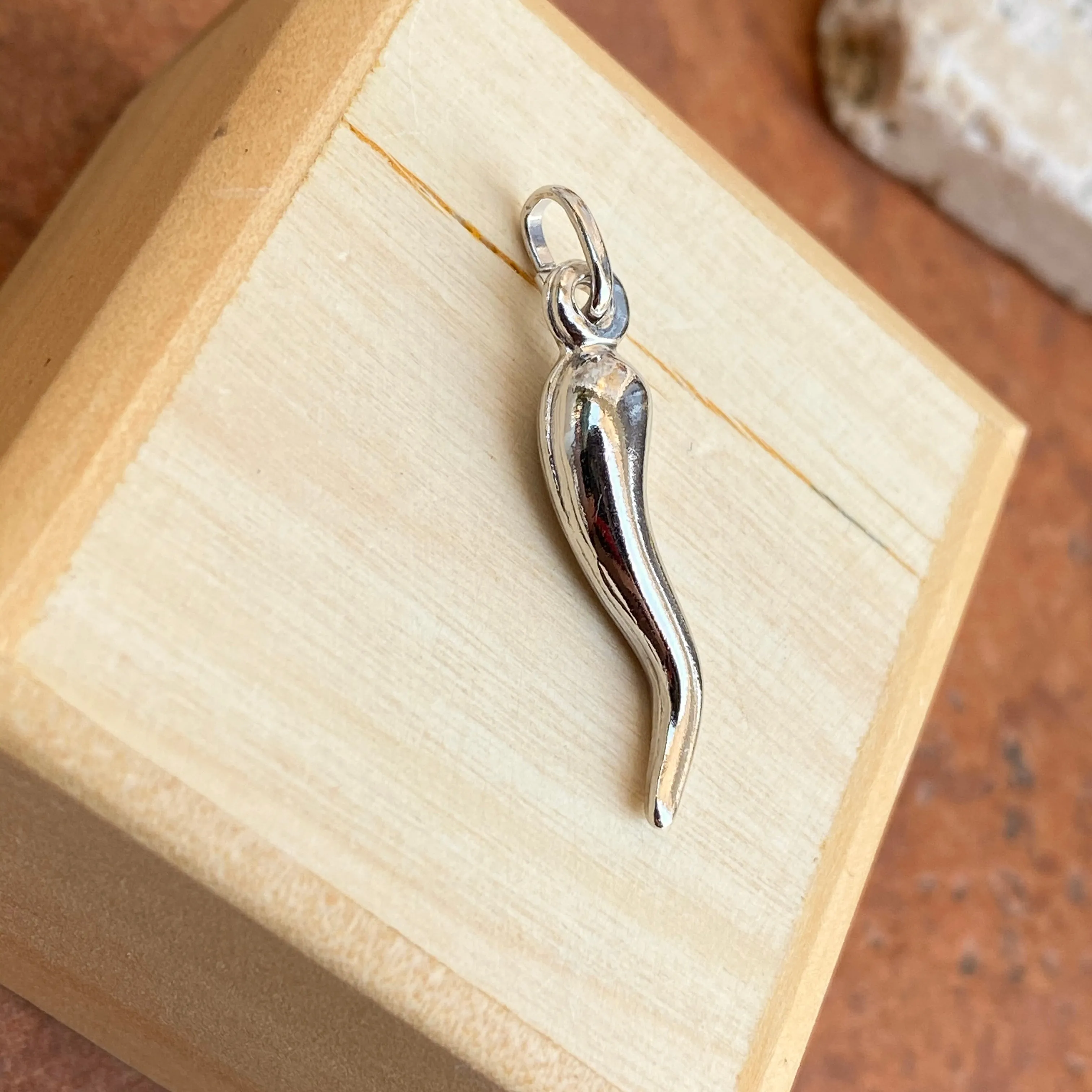 Sterling Silver Medium "Cornicello" Italian Horn Pendant 30mm