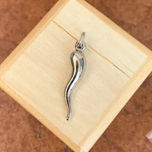 Sterling Silver Medium "Cornicello" Italian Horn Pendant 33mm