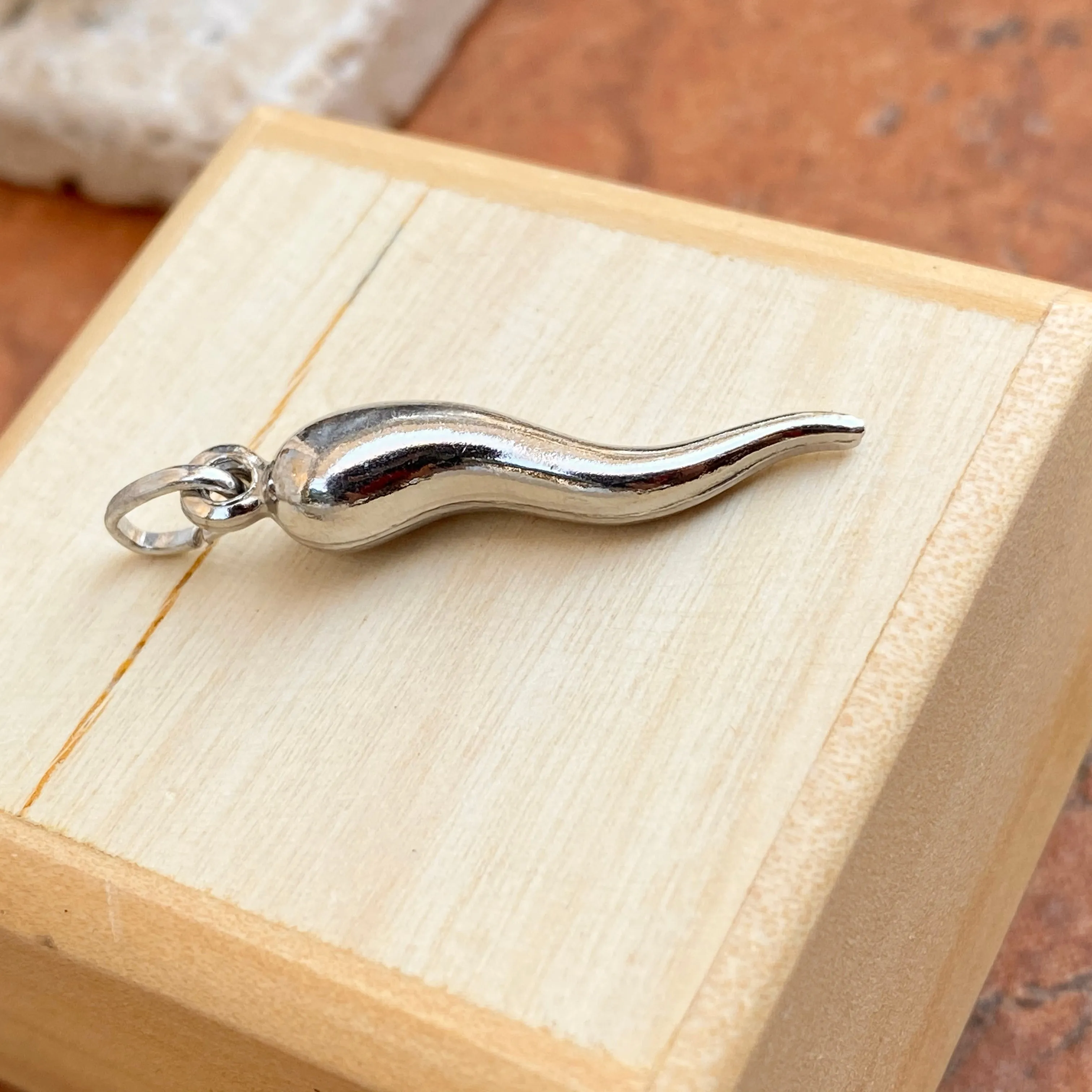 Sterling Silver Medium "Cornicello" Italian Horn Pendant 33mm