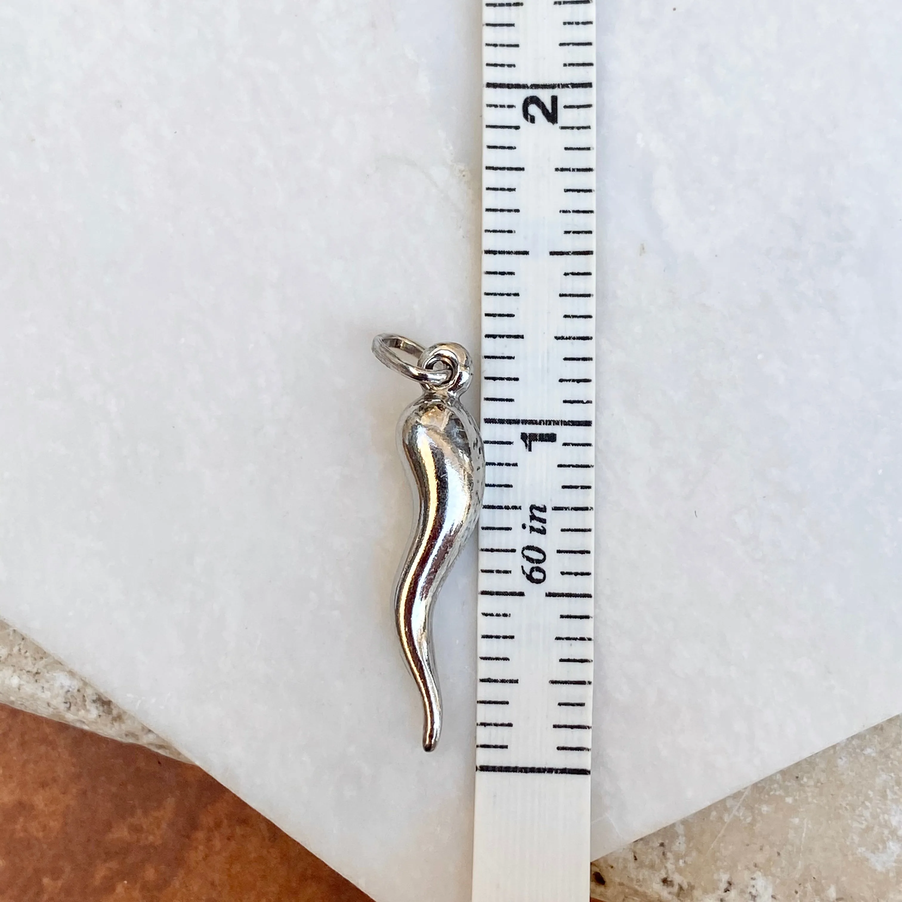 Sterling Silver Medium "Cornicello" Italian Horn Pendant 33mm