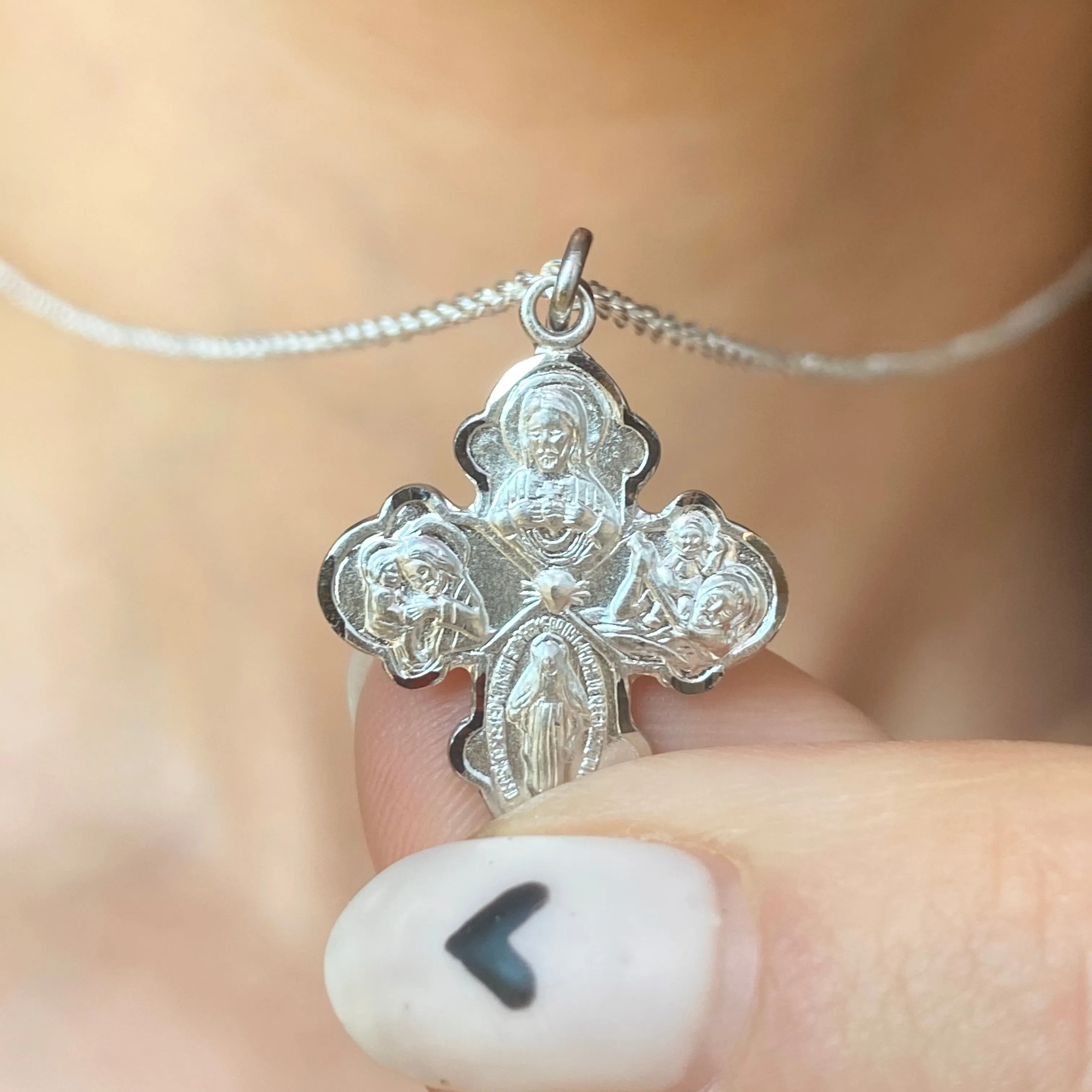 Sterling Silver Satin   Polished Four Way Medal Pendant 25mm