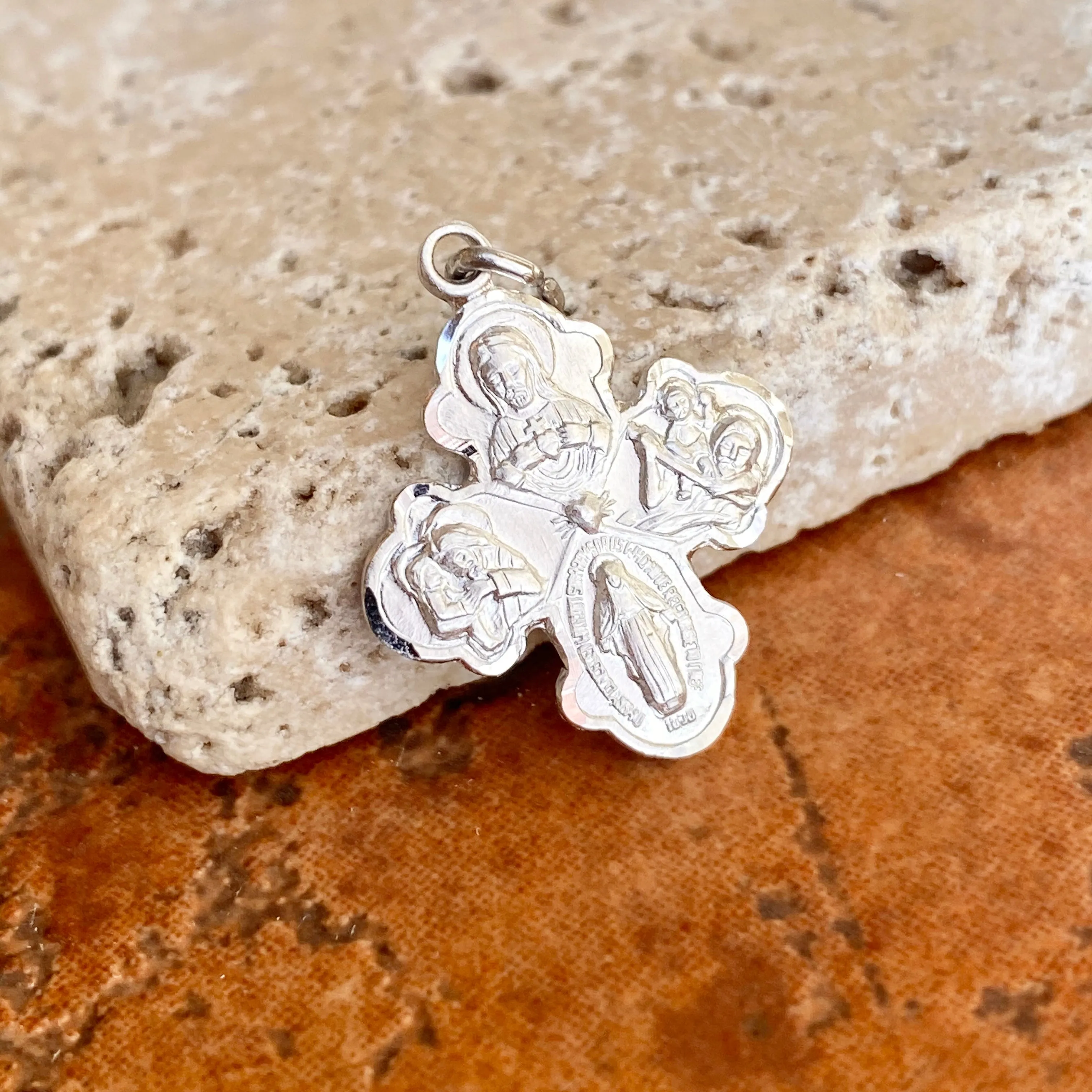 Sterling Silver Satin   Polished Four Way Medal Pendant 25mm
