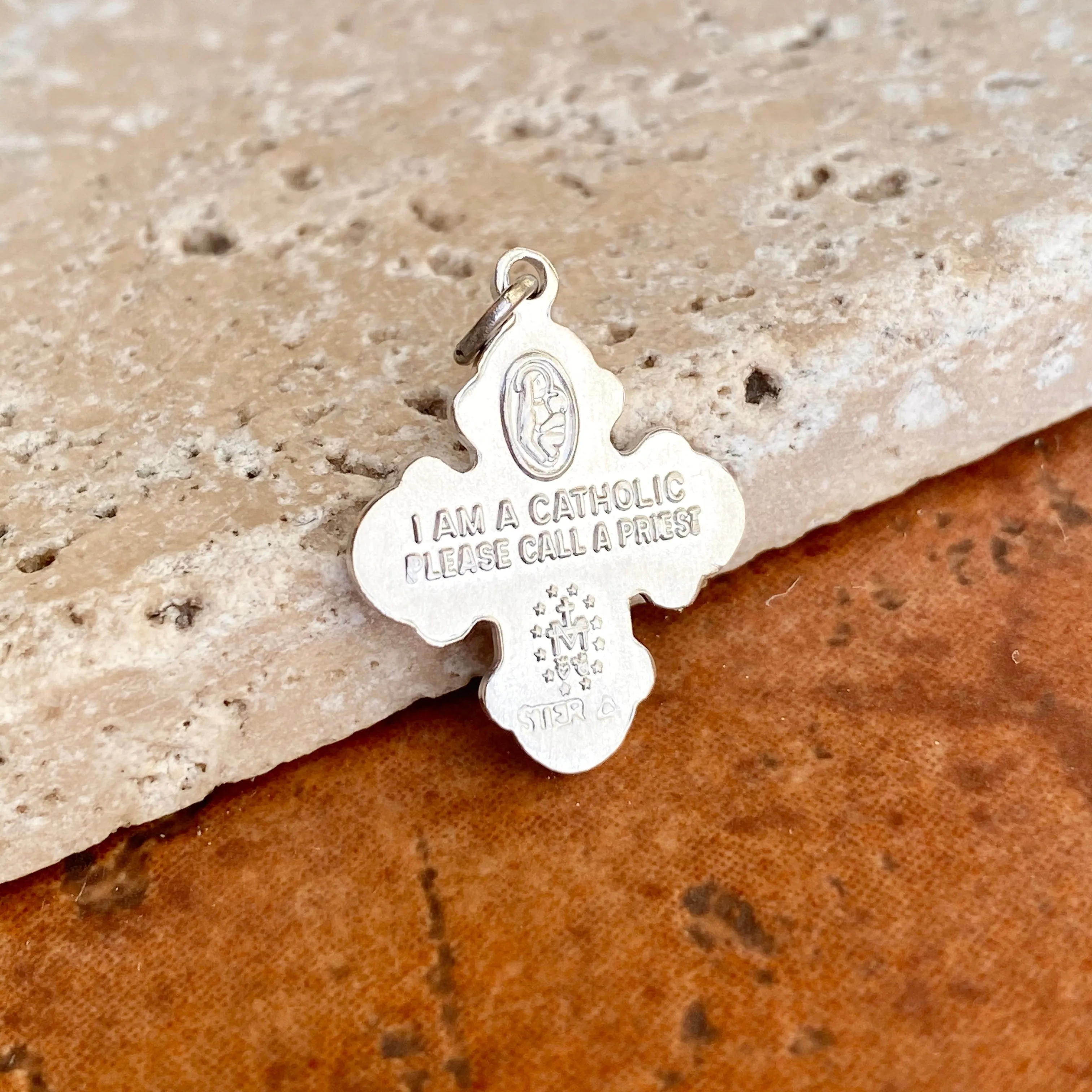 Sterling Silver Satin   Polished Four Way Medal Pendant 25mm