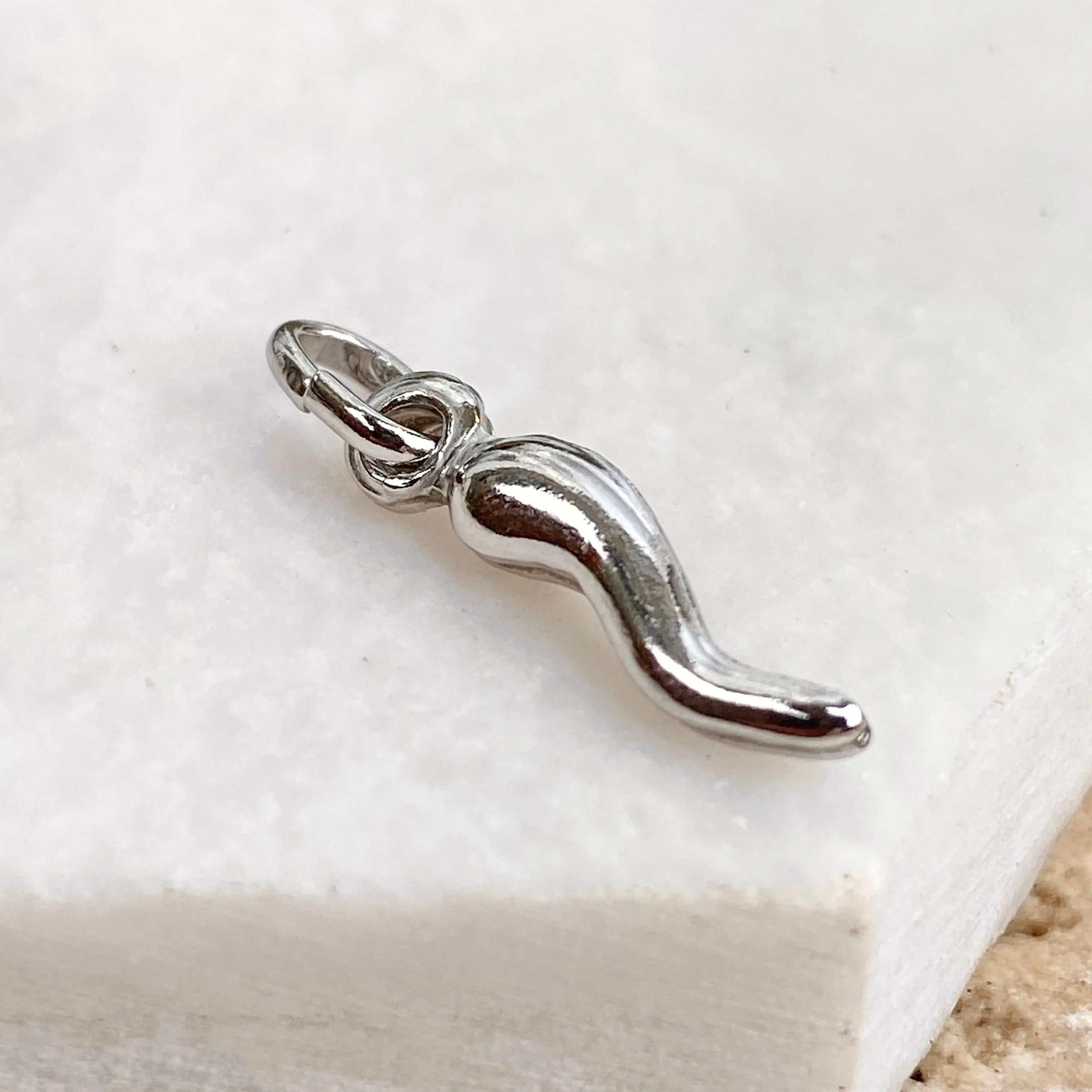 Sterling Silver Small "Cornicello" Italian Horn Pendant Charm 22mm