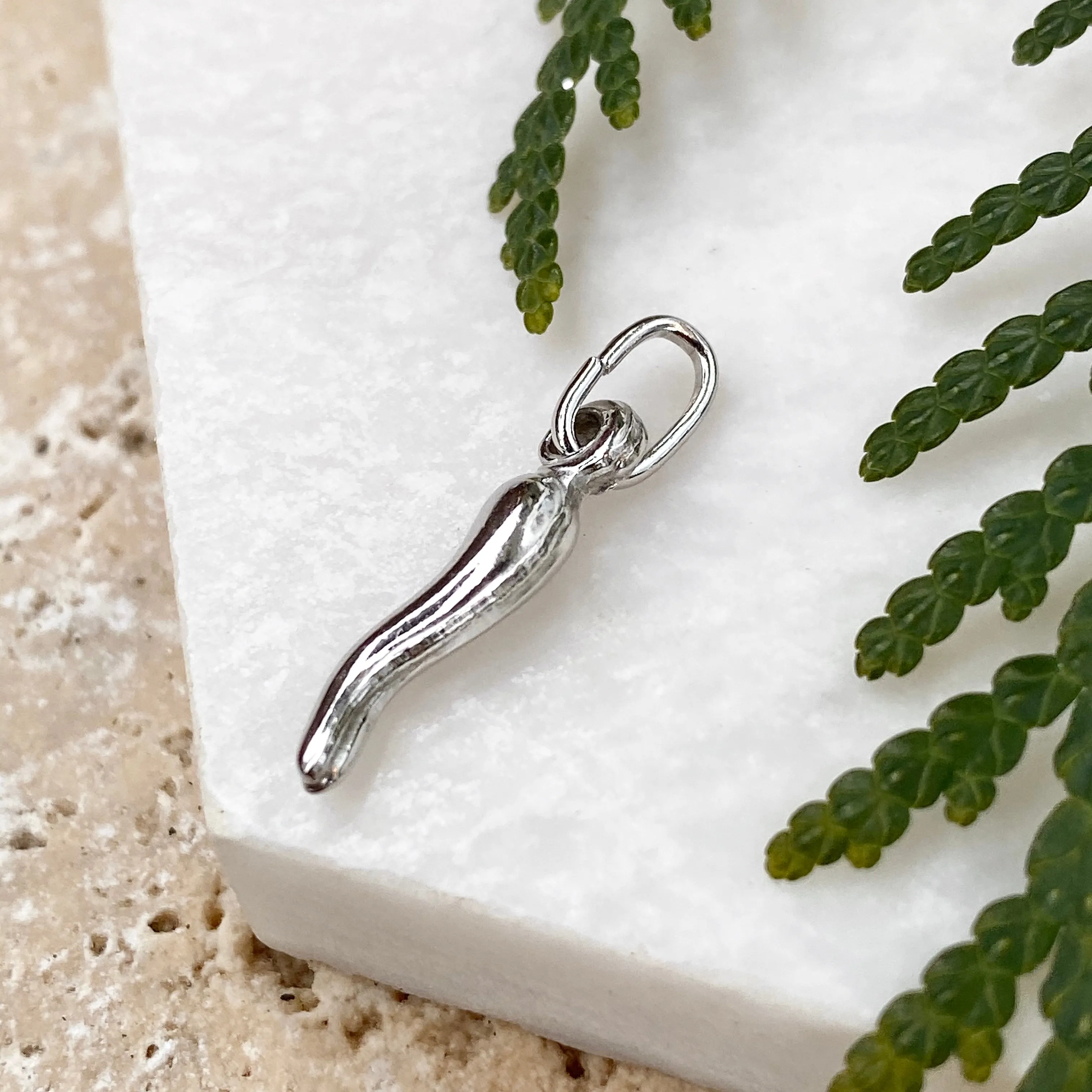 Sterling Silver Small "Cornicello" Italian Horn Pendant Charm 22mm