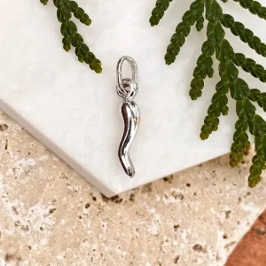 Sterling Silver Small "Cornicello" Italian Horn Pendant Charm 22mm