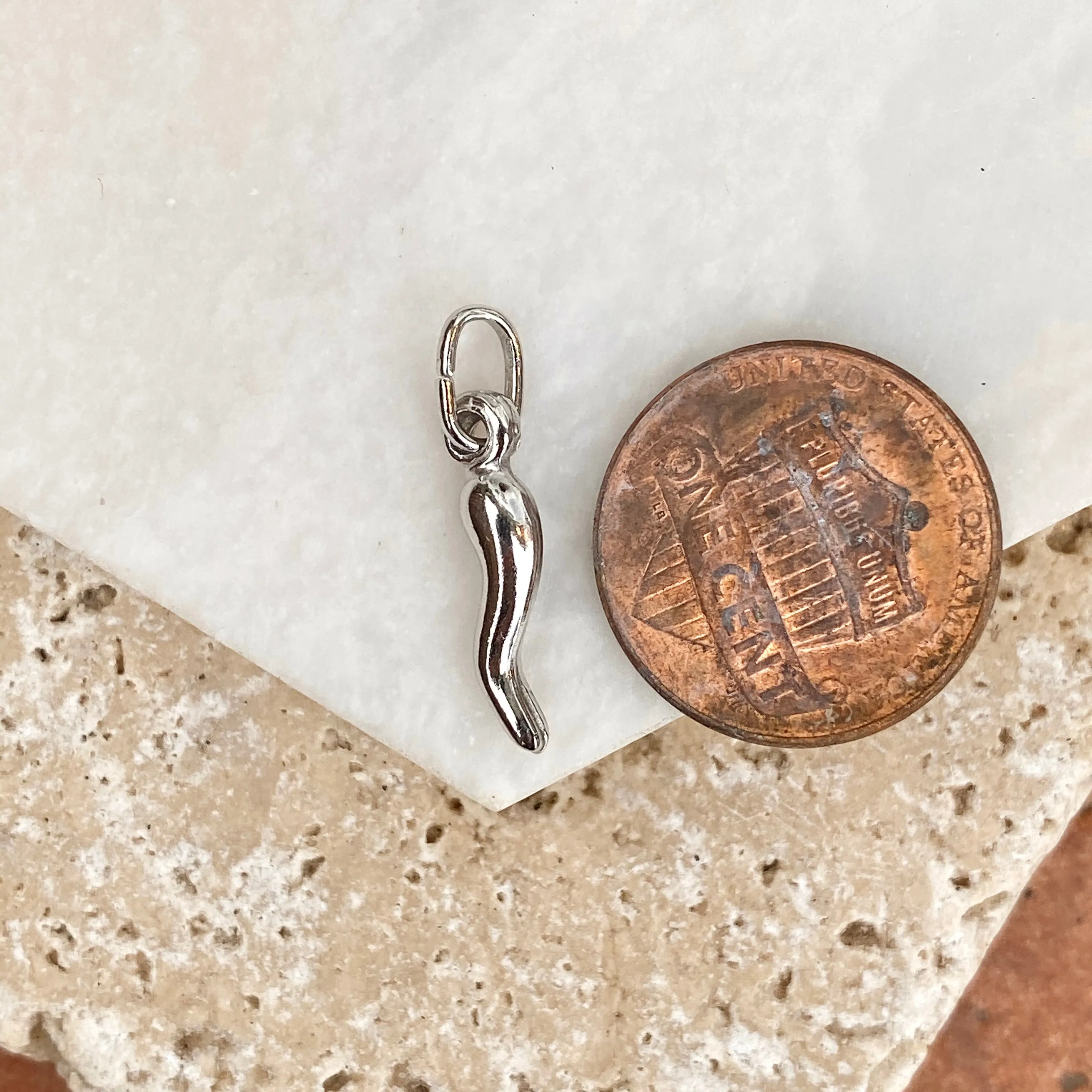 Sterling Silver Small "Cornicello" Italian Horn Pendant Charm 22mm