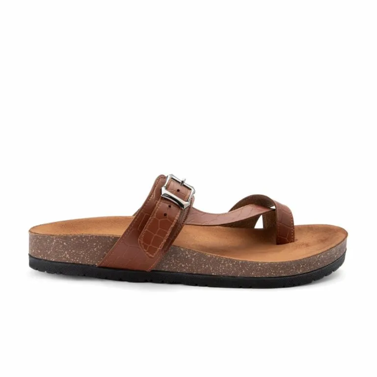 Summer Comfy Footbed Buckle Strap Leather Toe Slides - Havan