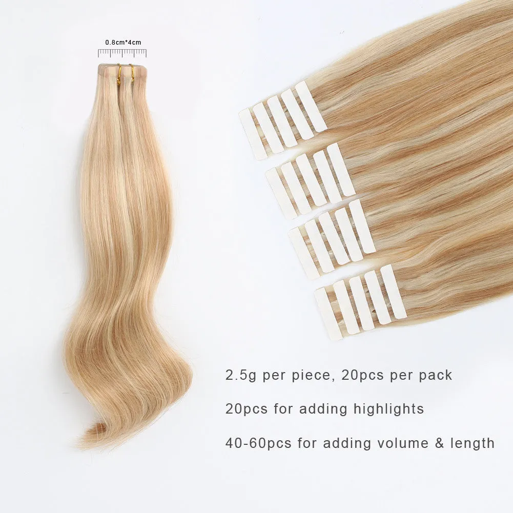 Tape In Hair Extension P #12/#60 Dark Dirty Blonde Highlights Ash Blonde