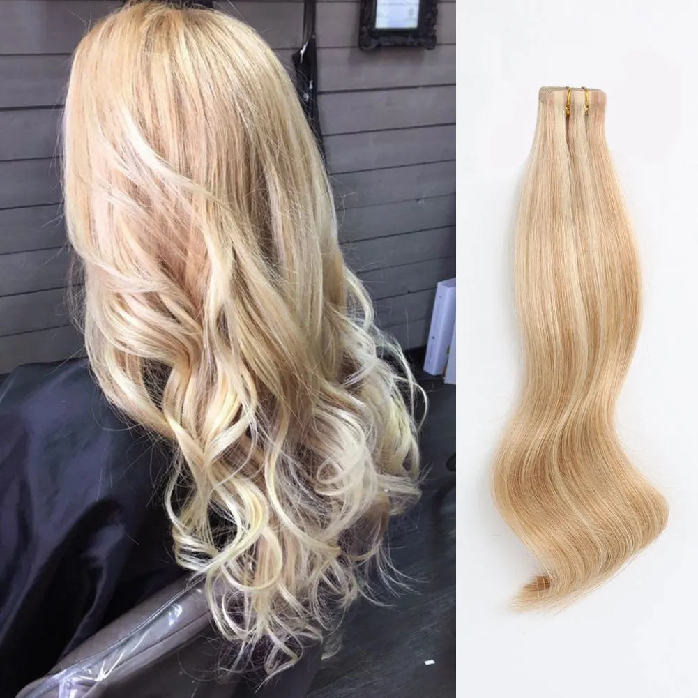Tape In Hair Extension P #12/#60 Dark Dirty Blonde Highlights Ash Blonde