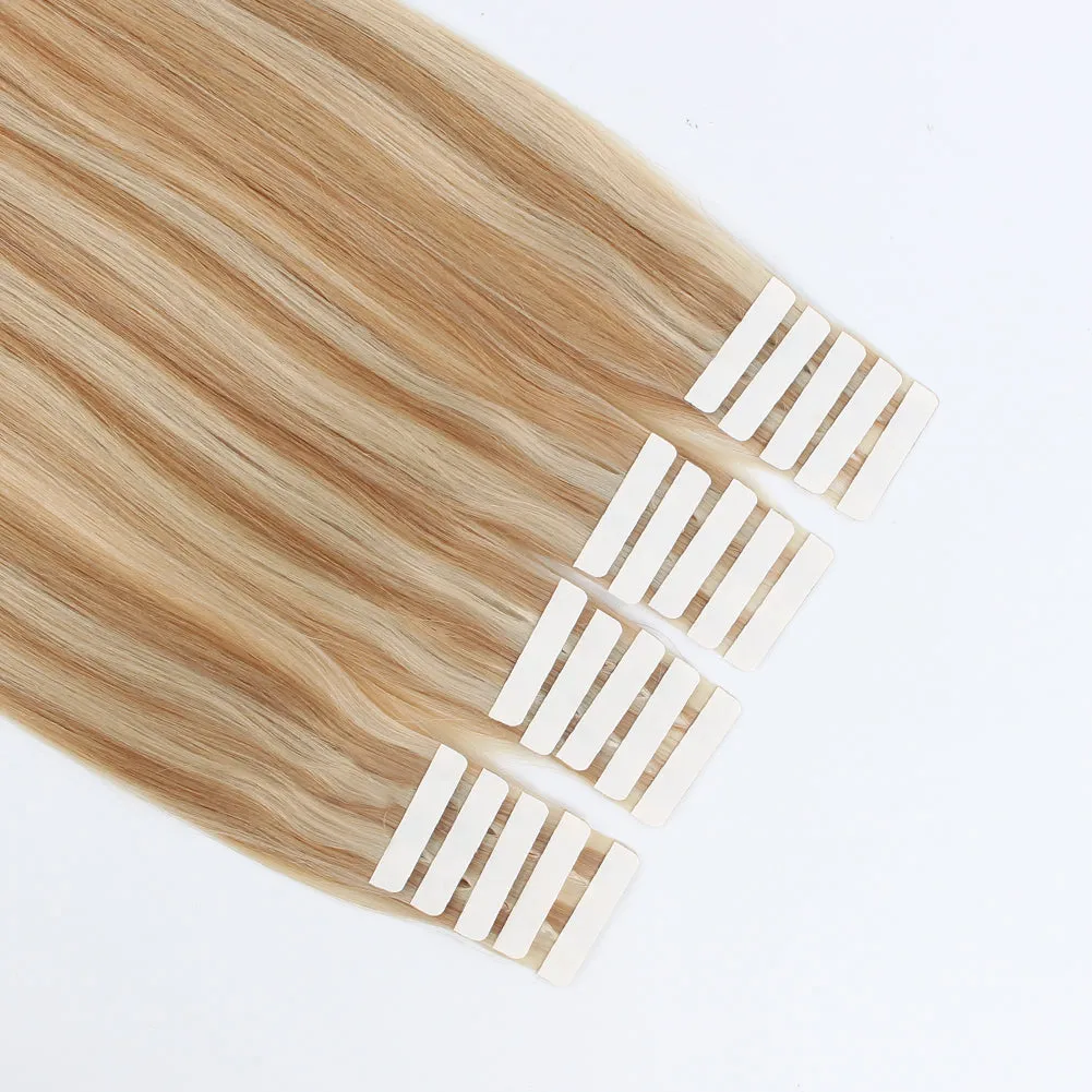 Tape In Hair Extension P #12/#60 Dark Dirty Blonde Highlights Ash Blonde