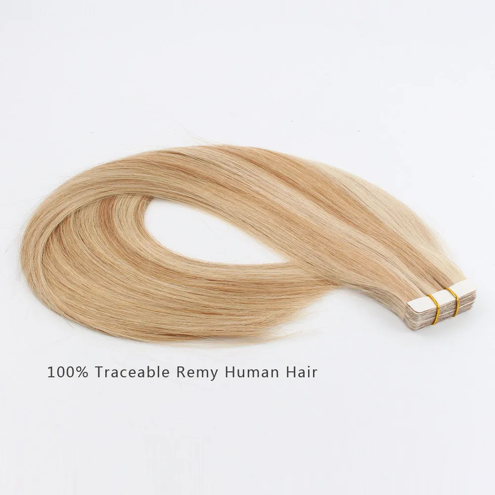 Tape In Hair Extension P #12/#60 Dark Dirty Blonde Highlights Ash Blonde