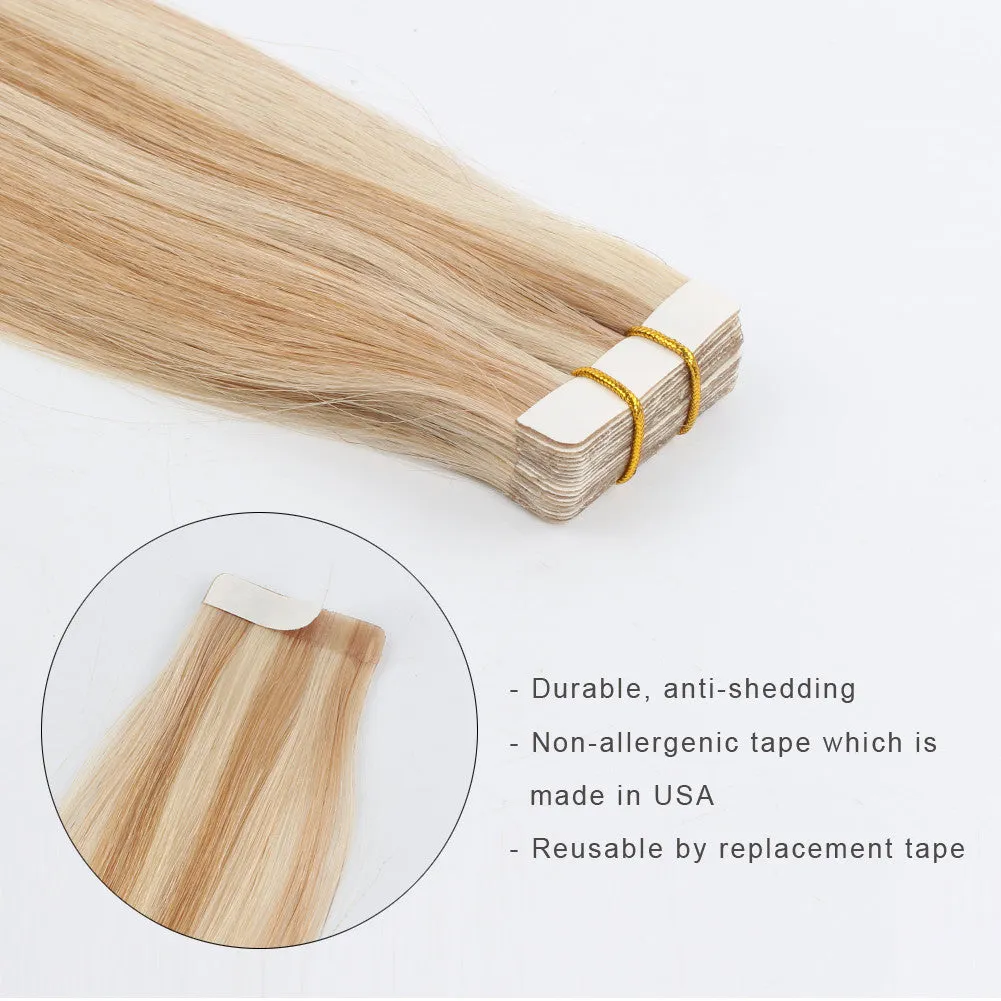 Tape In Hair Extension P #12/#60 Dark Dirty Blonde Highlights Ash Blonde