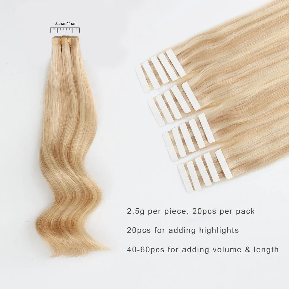 Tape In Hair Extension P #18/#613 Dirty Blonde Highlights Beach Blonde 22inch