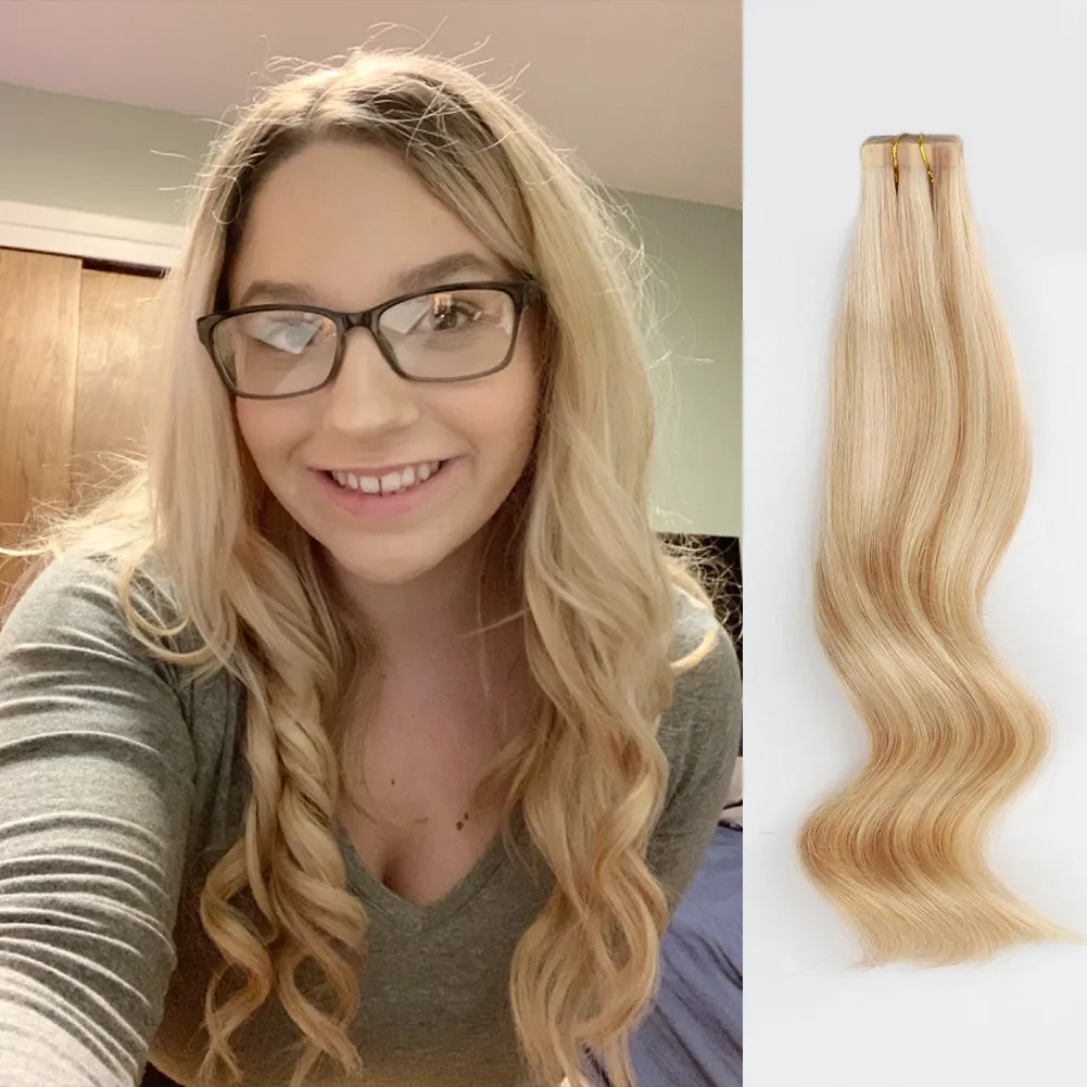 Tape In Hair Extension P #18/#613 Dirty Blonde Highlights Beach Blonde