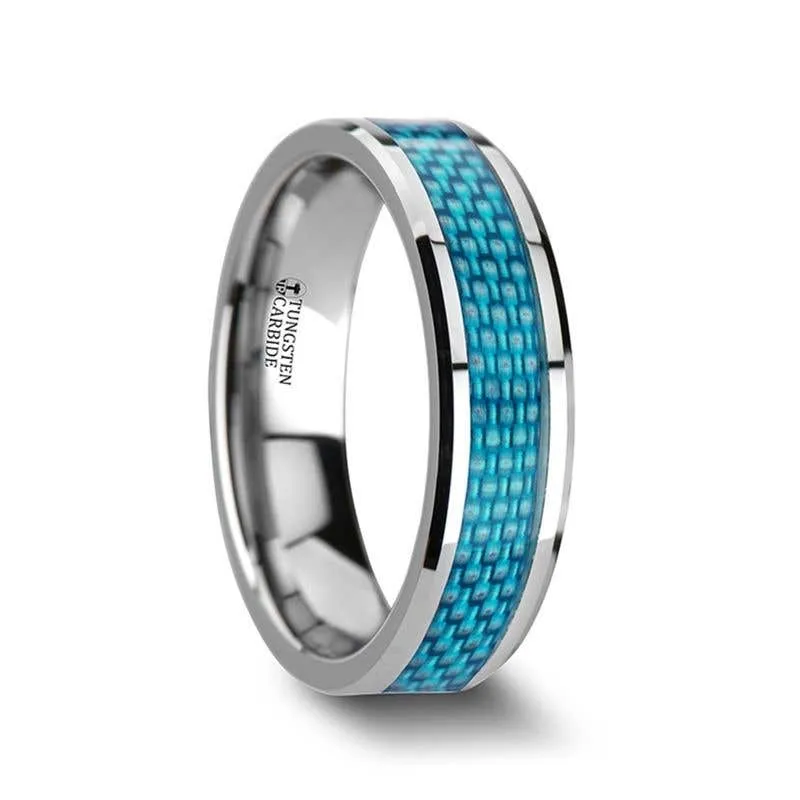 Thorsten AUGUSTUS Blue Carbon Fiber Inlay Tungsten Carbide Band - 4mm - 10mm