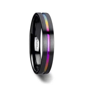 Thorsten AZURE Flat Black Ceramic Ring Brushed with Rainbow Groove - 4mm 6mm or 8mm