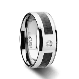 Thorsten CAYMAN Tungsten Carbide Ring with Black Carbon Fiber and White Diamond Setting with Bevels - 8mm