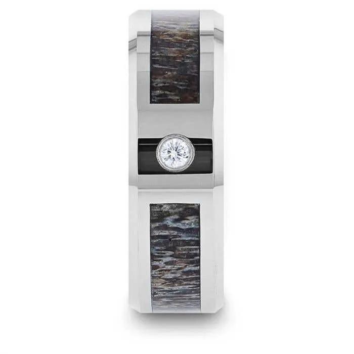 Thorsten COLTON Tungsten Carbide Ombre Deer Antler Inlay Polished Beveled Edges with Diamond - 8mm