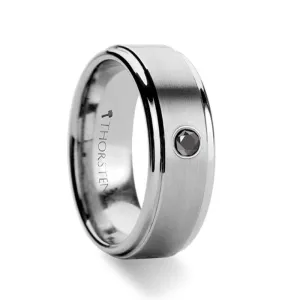 Thorsten COVENTRY Raised Brushed Center Tungsten Ring with Black Diamond - 8mm