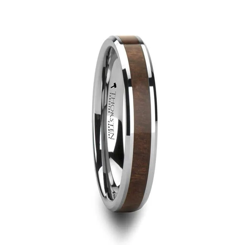 Thorsten HALIFAX Tungsten Wedding Band with Bevels and Black Walnut Wood Inlay - 4mm - 12mm