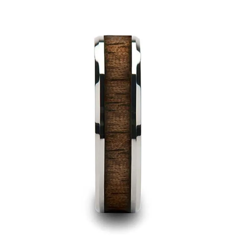 Thorsten HALIFAX Tungsten Wedding Band with Bevels and Black Walnut Wood Inlay - 4mm - 12mm
