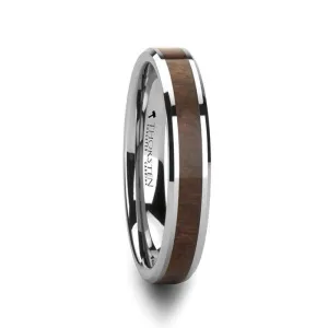 Thorsten HALIFAX Tungsten Wedding Band with Bevels and Black Walnut Wood Inlay - 4mm - 12mm